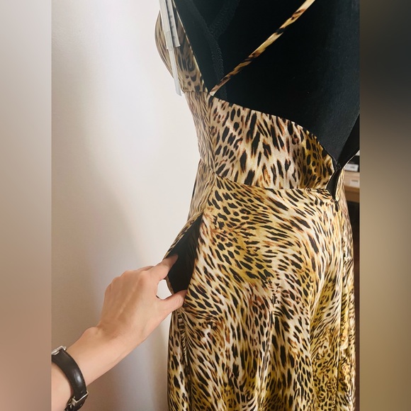 Betsy & Adam Satin Leopard Animal Print Long Gown Size 0 new with tag. - Picture 8 of 14